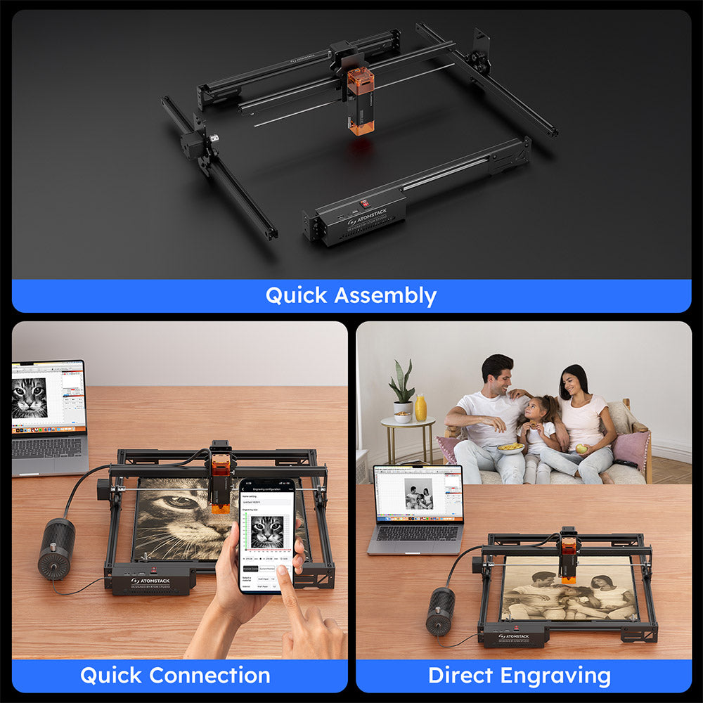ATOMSTACK A5 Pro V2 5W Laser Engraver, 400mm/s High Speed, 0.01mm Precision, 5mm Wood 3mm Black Acrylic in One Pass, 410*380mm