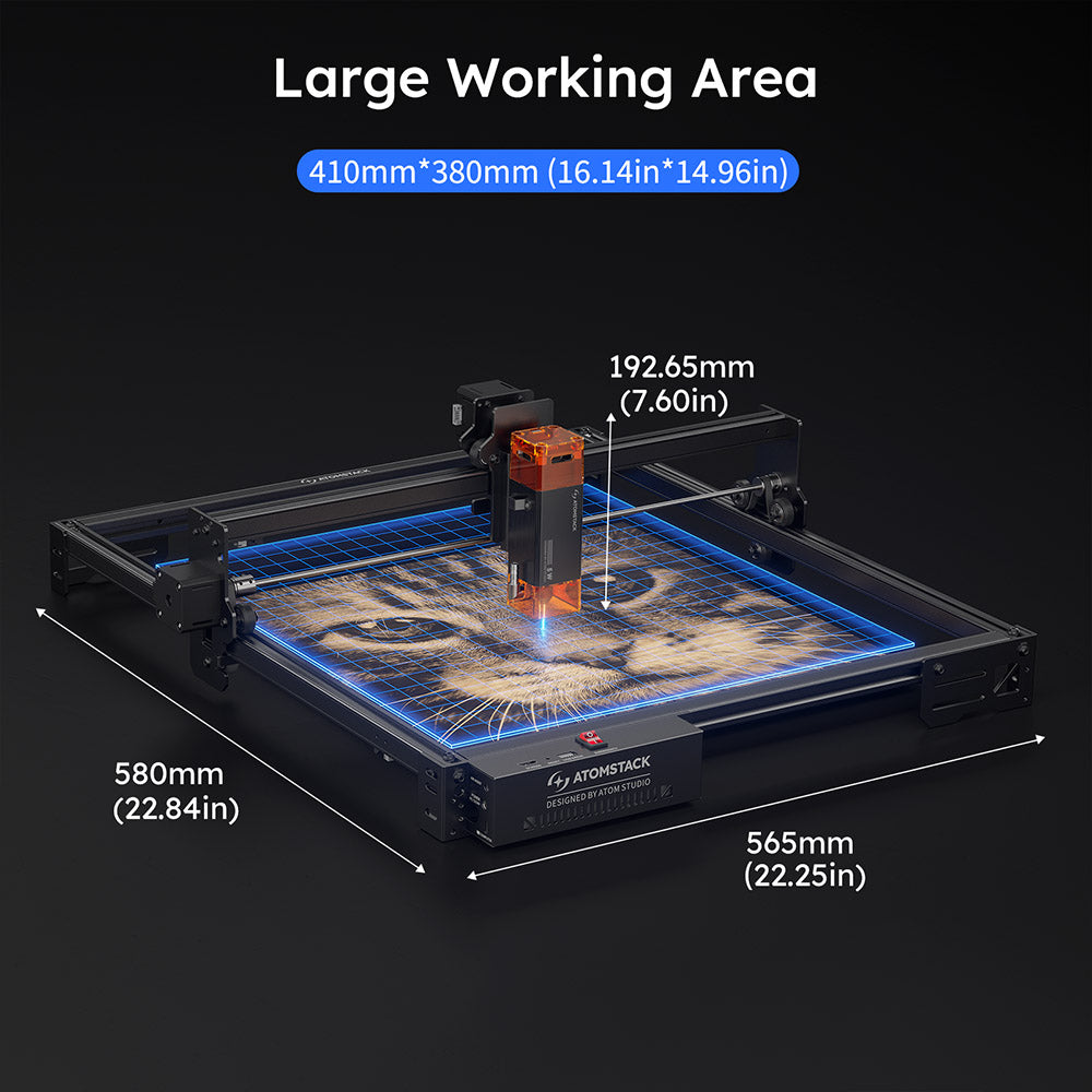 ATOMSTACK A5 Pro V2 5W Laser Engraver, 400mm/s High Speed, 0.01mm Precision, 5mm Wood 3mm Black Acrylic in One Pass, 410*380mm