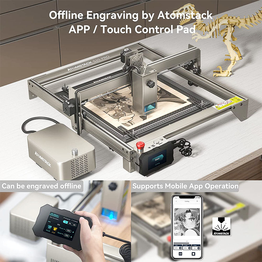 ATOMSTACK S20 Pro 20W Laser Engraver Cutter with Air Assist Kits, Focus-Free, Quad-core Diode Laser, 0.08 x 0.1mm Compressed Spot, Offline Engraving, 400x400mm