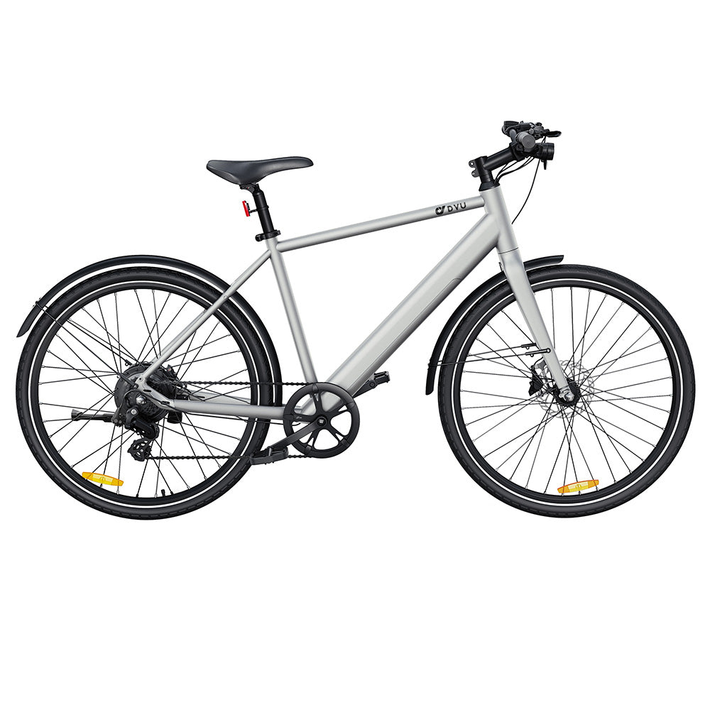 DYU Stroll 1 Electric Bike, 250W Motor, 36V 9Ah Battery, 700*38C CST Tire, 25km/h Max Speed, 100km Range, Dual Hydraulic Disc Brake, Shimano 7-speed, LED Display - Silver