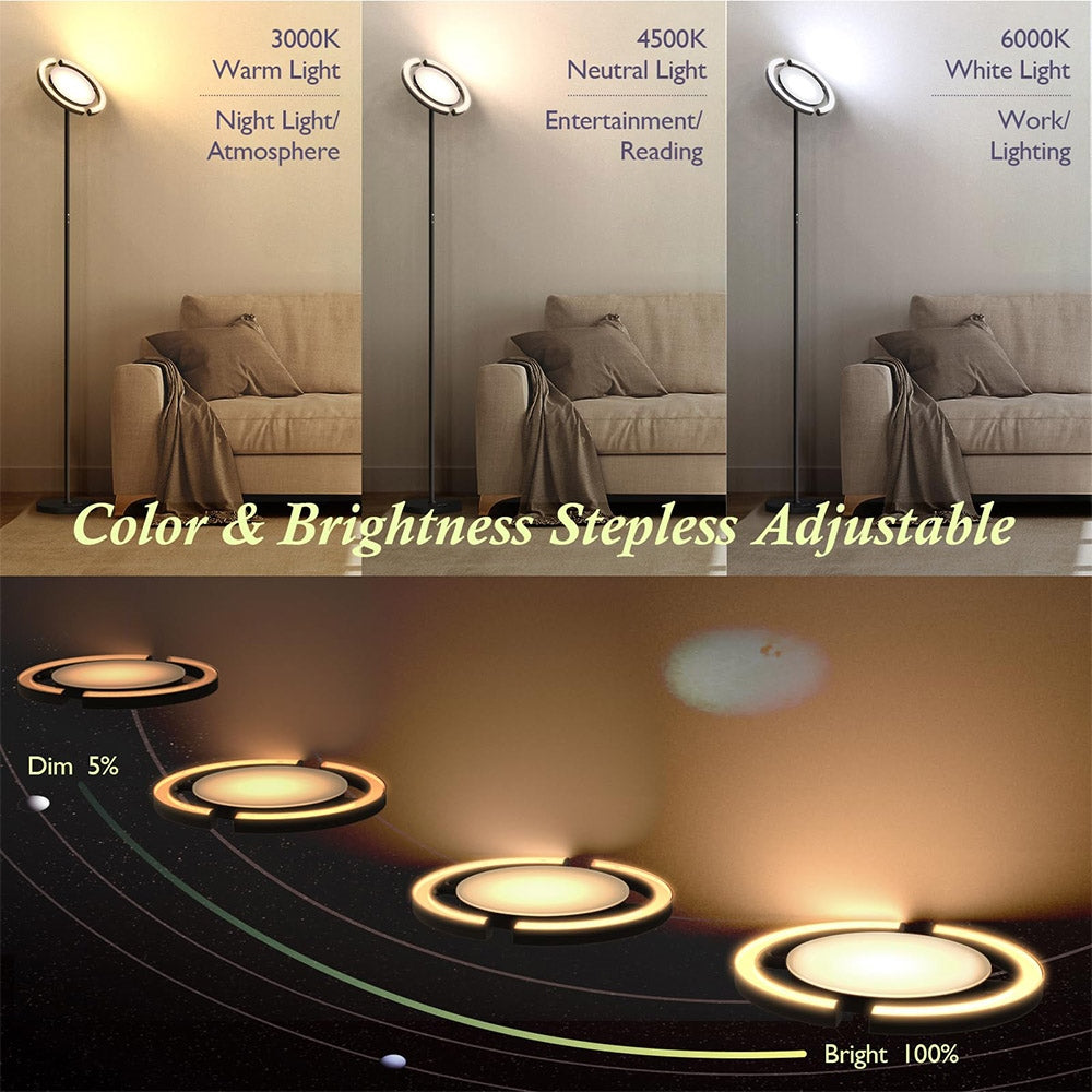 FIMEI PY-F1205 LED Floor Lamp, Central Upward Light, 3000K-6000K Color Temperature, Stepless Dimming, Remote Control/Touch Control, for Living Room - Black