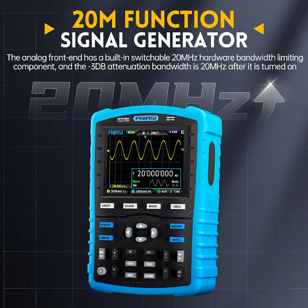 FNIRSI DPOX180H 2 in 1 Handheld Phosphor Digital Oscilloscope, DDS Signal Generator, 2 Channels, 180MHz Bandwidth, 500MSPS Sampling Rate - US Plug