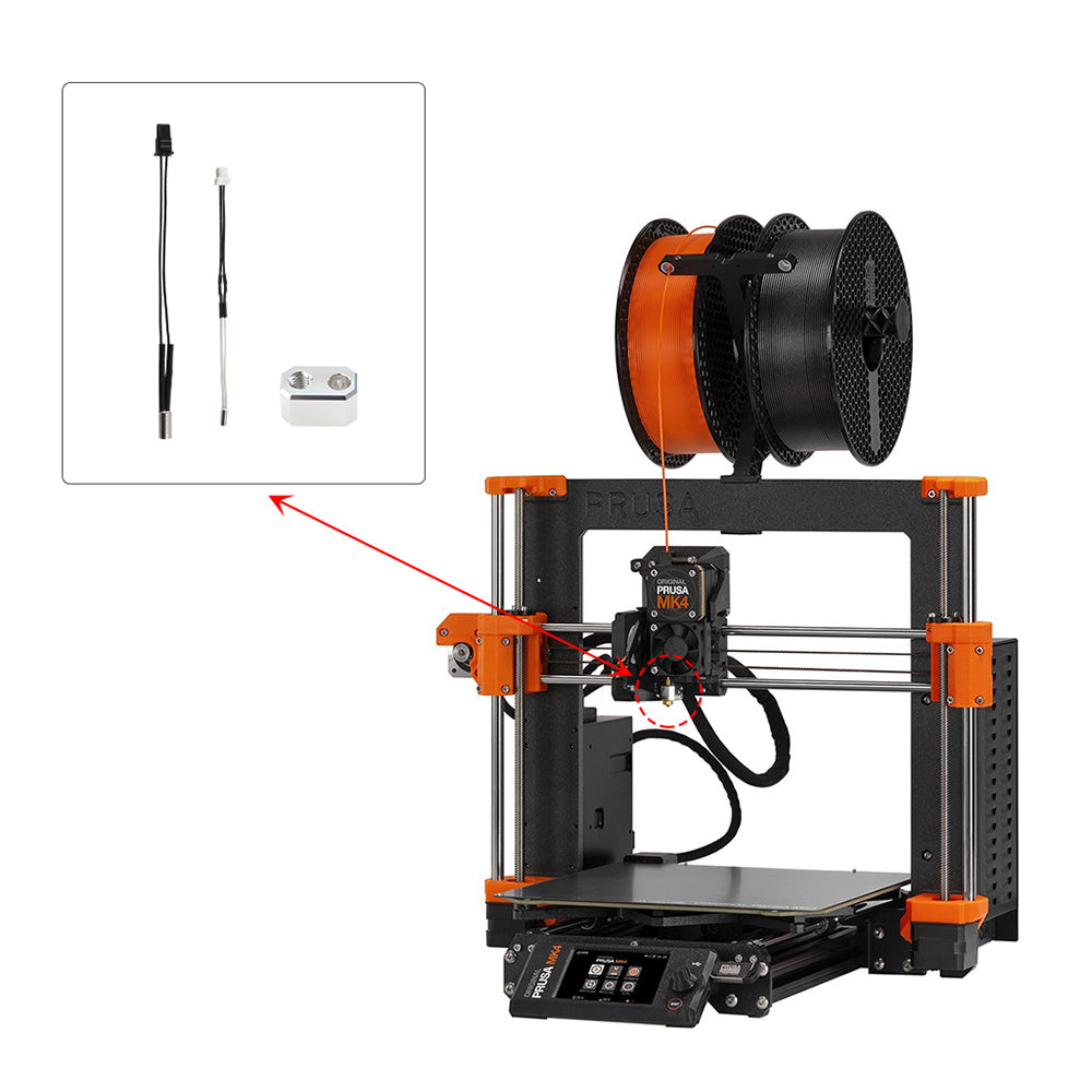 FYSETC Heater Cartridge, Thermometer Line, And Heating Block Kit for Prusa MK4 3D Printer Extruder