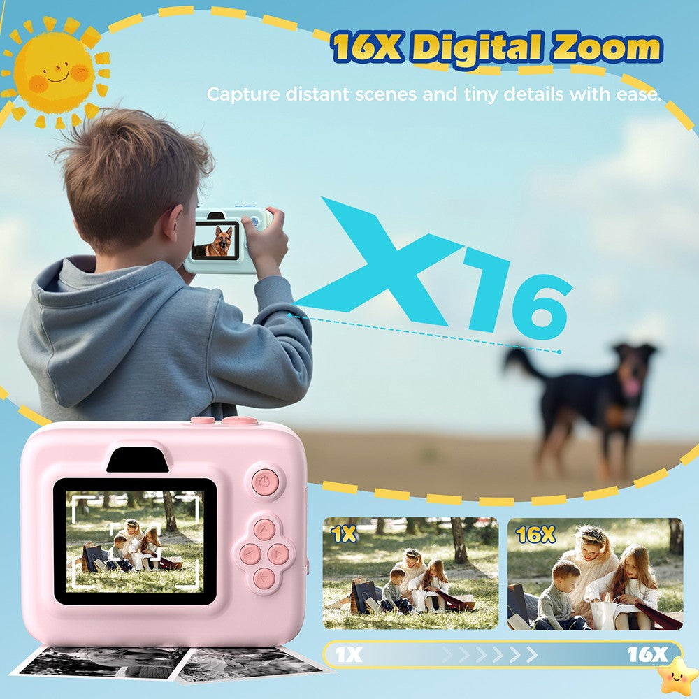 Hunkstar HC200 Instant Print Camera for Kids, with 32GB SD Card, Birthday Gifts for Girls Boys Age 3-12, HD Digital Video Cameras, Portable Toy, Blue