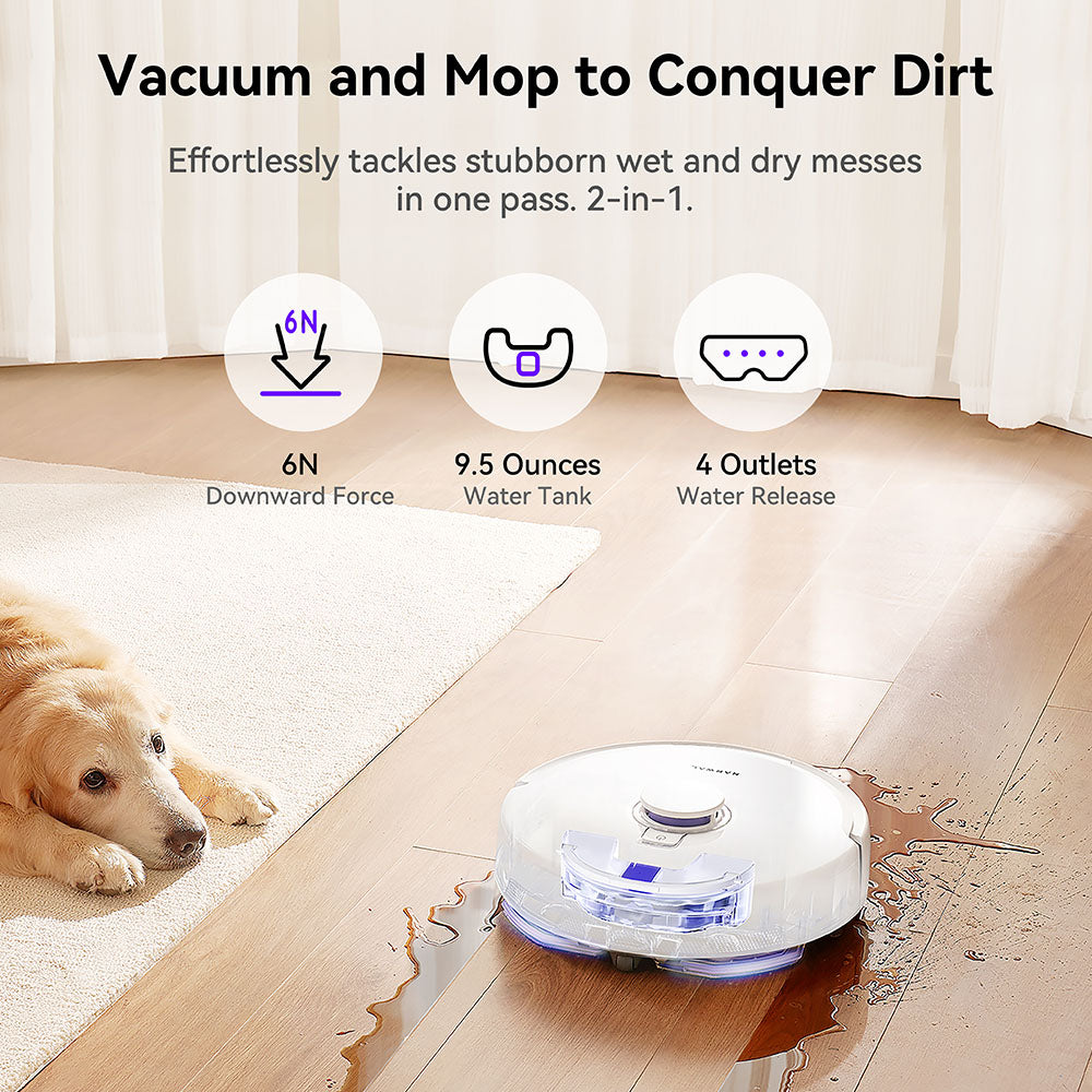 Narwal Freo X Plus Robot Vacuum Cleaner and Mop Built-in Dust Emptying, Strong 7800Pa Suction Power, Zero-Tangling Floating Brush, Alexa/Google Assistant/APP Control, Ideal for Pet Hair Hard Floor, Wood Floor