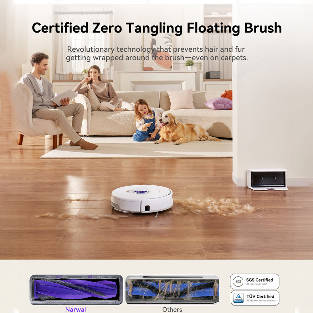 Narwal Freo X Plus Robot Vacuum Cleaner and Mop Built-in Dust Emptying, Strong 7800Pa Suction Power, Zero-Tangling Floating Brush, Alexa/Google Assistant/APP Control, Ideal for Pet Hair Hard Floor, Wood Floor