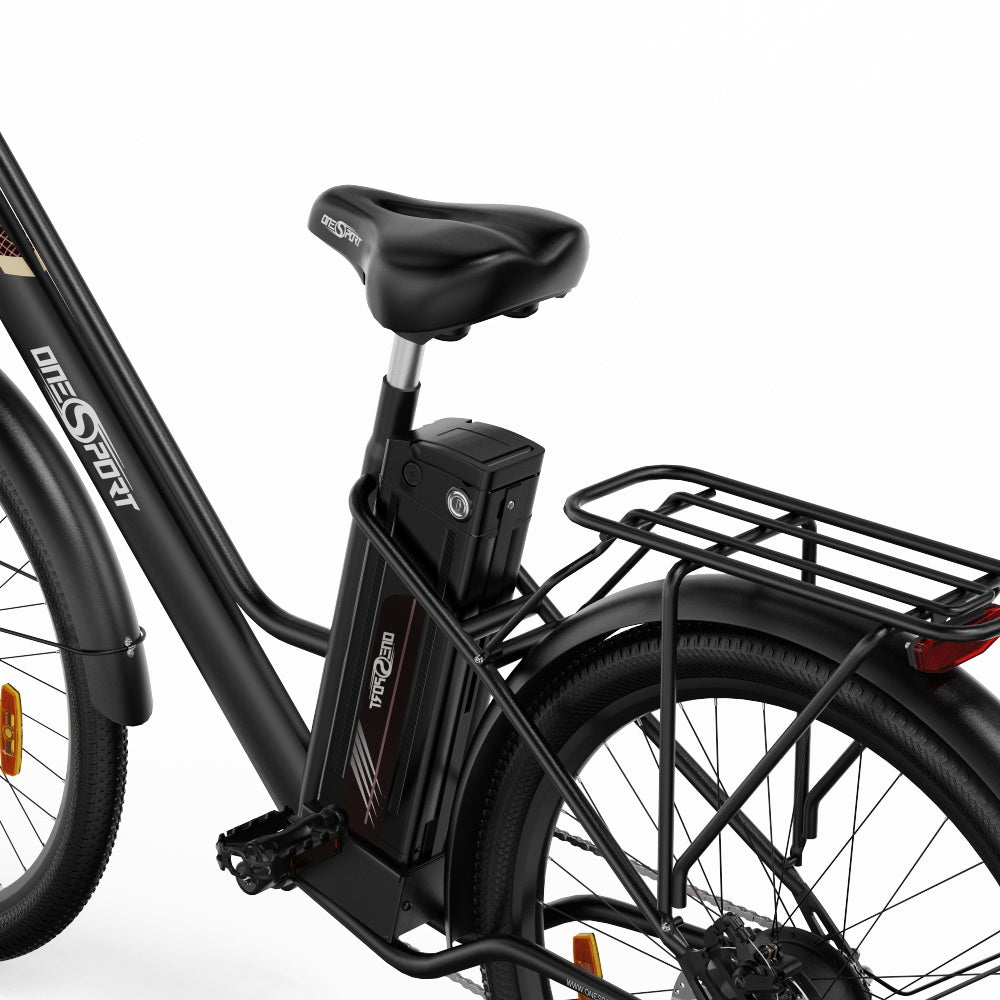 ONESPORT OT18 City Electric Bike, 26*2.35 inch wide Tires, 250W Motor 25km/h, 36V 14.4Ah Big Battery up to 100km Max Range, Shimano 7-speed, Front Shock-absorbing fork, 25 Degree Climbing Bluetooth APP - Black