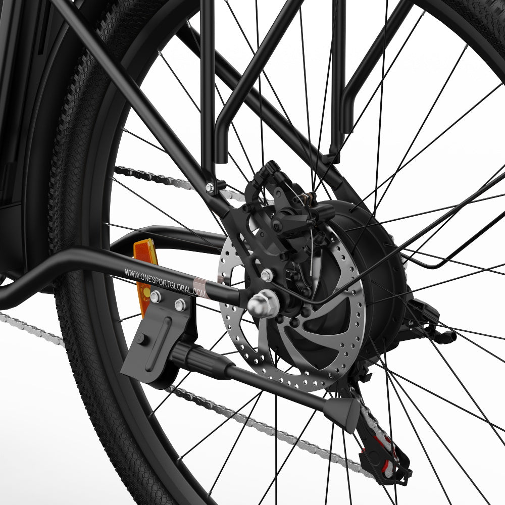 ONESPORT OT18 City Electric Bike, 26*2.35 inch wide Tires, 250W Motor 25km/h, 36V 14.4Ah Big Battery up to 100km Max Range, Shimano 7-speed, Front Shock-absorbing fork, 25 Degree Climbing Bluetooth APP - Black