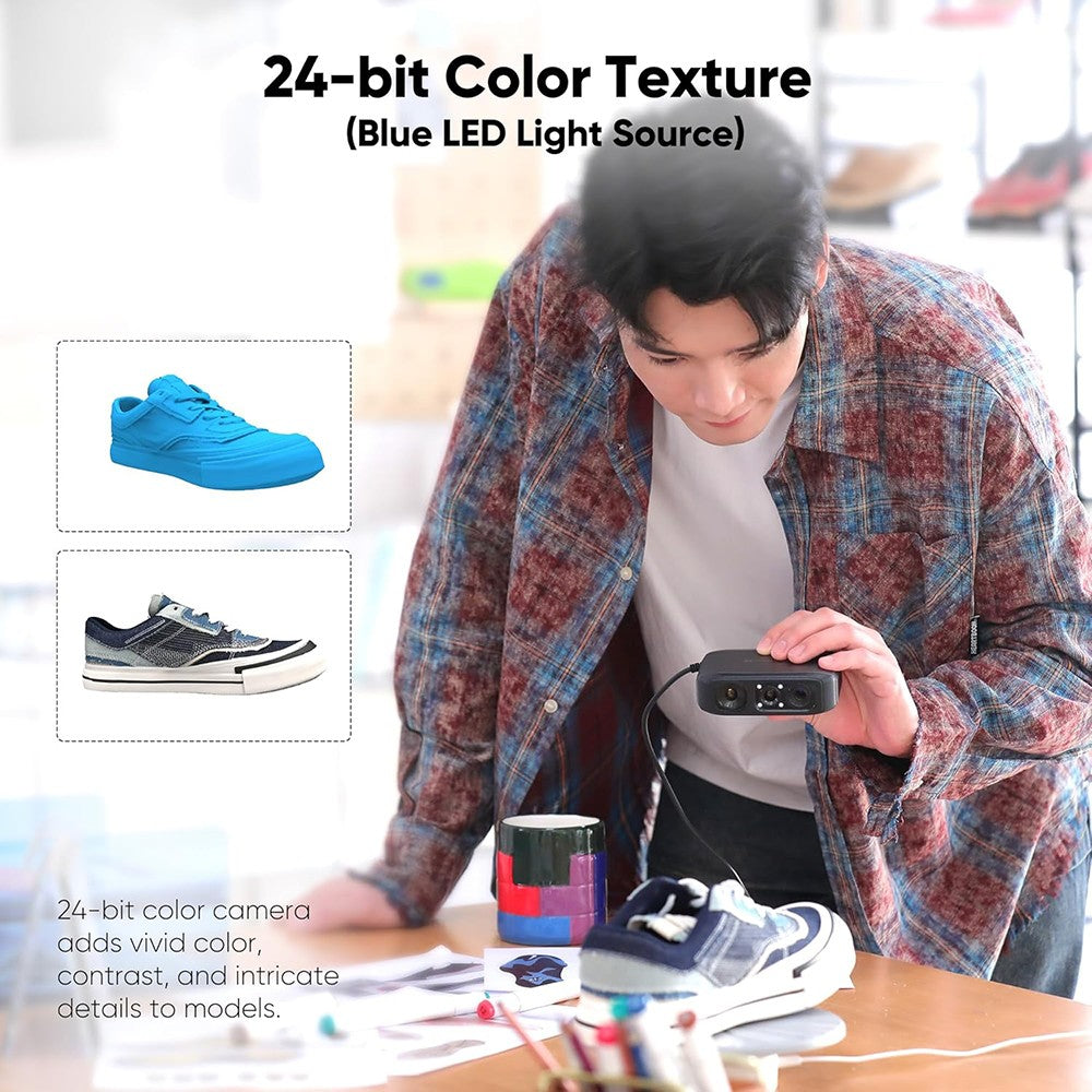 3DMakerpro Moose 3D Scanner, Al Visual Tracking, 0.03mm Accuracy, 0.07mm Resolution, Blue LED Light Source, 24-bit Color Camera, 10fps Frame Rate, Anti-Shake Lenses, Compatible with Windows/MacOS - Premium Version