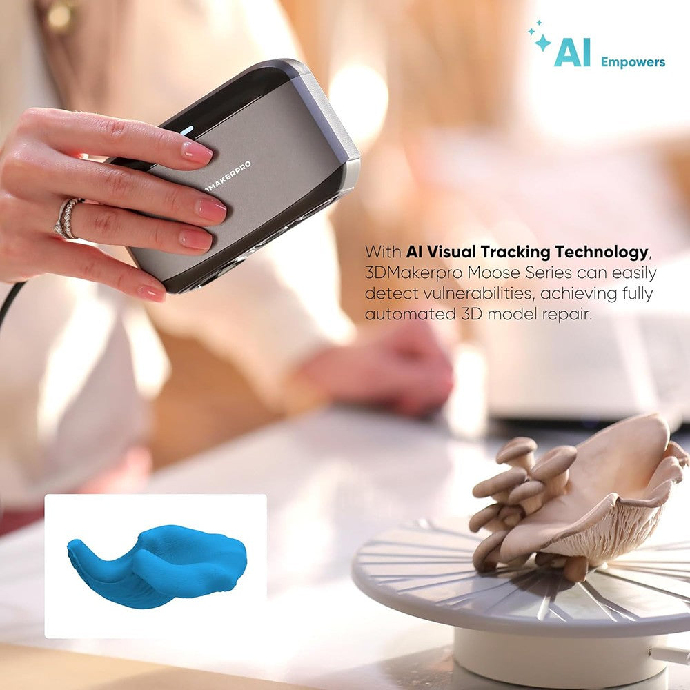 3DMakerpro Moose 3D Scanner, Al Visual Tracking, 0.03mm Accuracy, 0.07mm Resolution, Blue LED Light Source, 24-bit Color Camera, 10fps Frame Rate, Anti-Shake Lenses, Compatible with Windows/MacOS - Premium Version