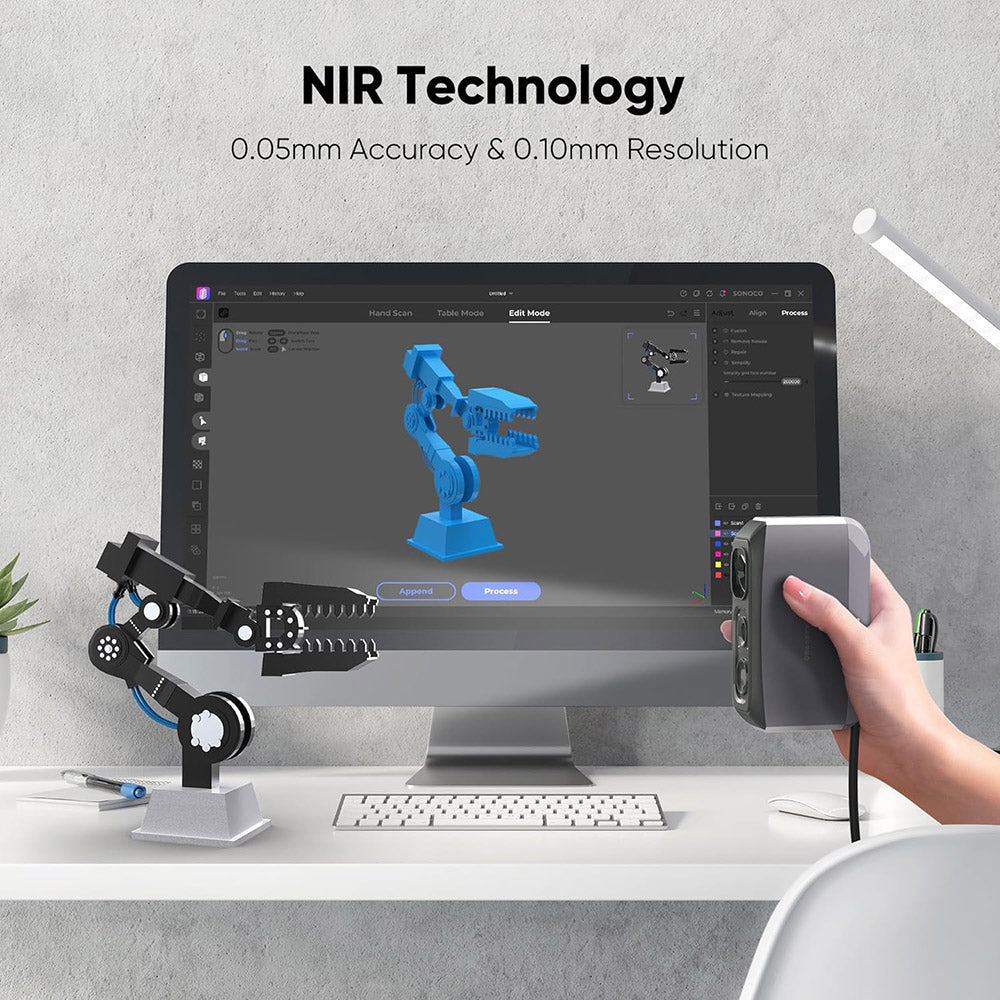 3DMakerpro Moose Lite 3D Scanner, NIR Light Source, 0.05mm Accuracy, 0.10mm Resolution, 24-bit Color Camera, 10fps Frame Rate, Anti-Shake Lenses, Compatible with Windows/MacOS
