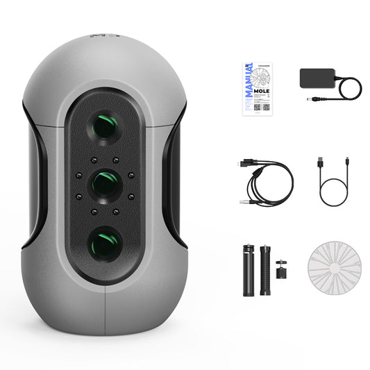 3DMakerpro Mole 3D Scanner Premium Edition, NIR Light Source, 0.05mm Accuracy, 0.1mm Resolution, 10fps Frame Rate, Visual Tracking, Facial Scanning, Anti-Shake, 200x100mm Single Capture Range, with Turntable