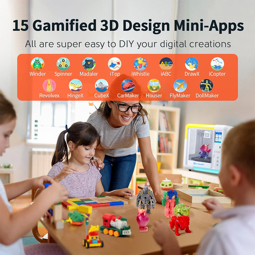 AOSEED X-MAKER 3D Printer for Kids and Beginners, 120 - 300 mm/s，Leveling-Free Bed, Wi-Fi Printing, Ultra Silent, App Control, PLA/ABS Filament Supported,150*150*150mm