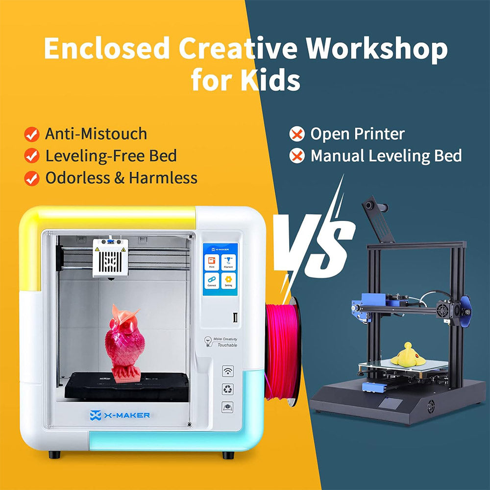AOSEED X-MAKER 3D Printer for Kids and Beginners, 120 - 300 mm/s，Leveling-Free Bed, Wi-Fi Printing, Ultra Silent, App Control, PLA/ABS Filament Supported,150*150*150mm