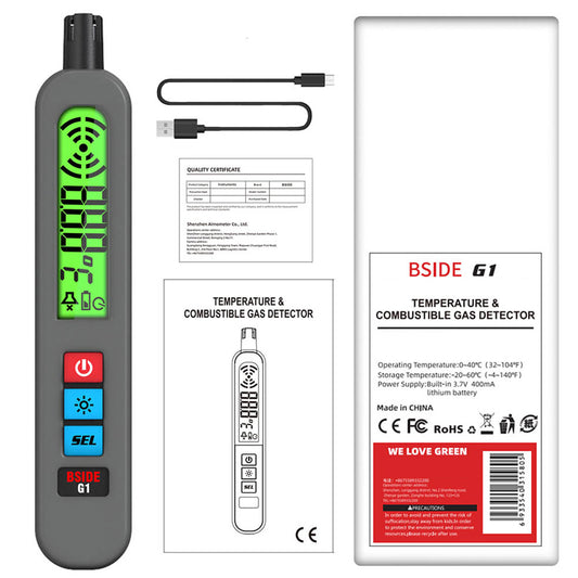 BSIDE G1 Combustible Gases Leak Detector, Natural Gases Leakage Detection, LCD Display with Backlight, Sound &amp; Light &amp; Vibration Alarm, without Bag