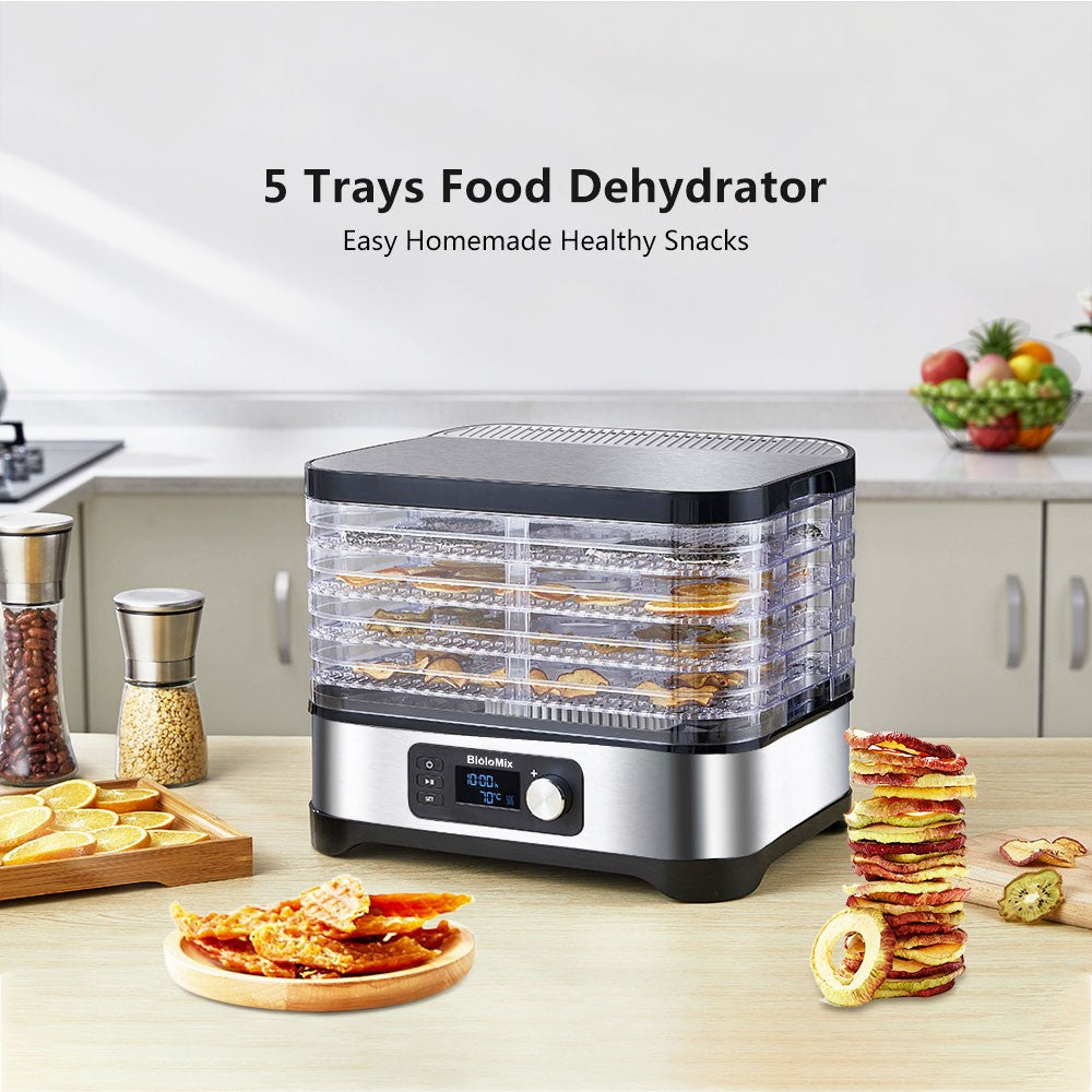 BioloMix BD1200 Food Dryer Dehydrator, 5 Trays, 10L Capacity, BPA FREE, Digital Timer, Temperature Control, for Fruit Vegetable Snacks
