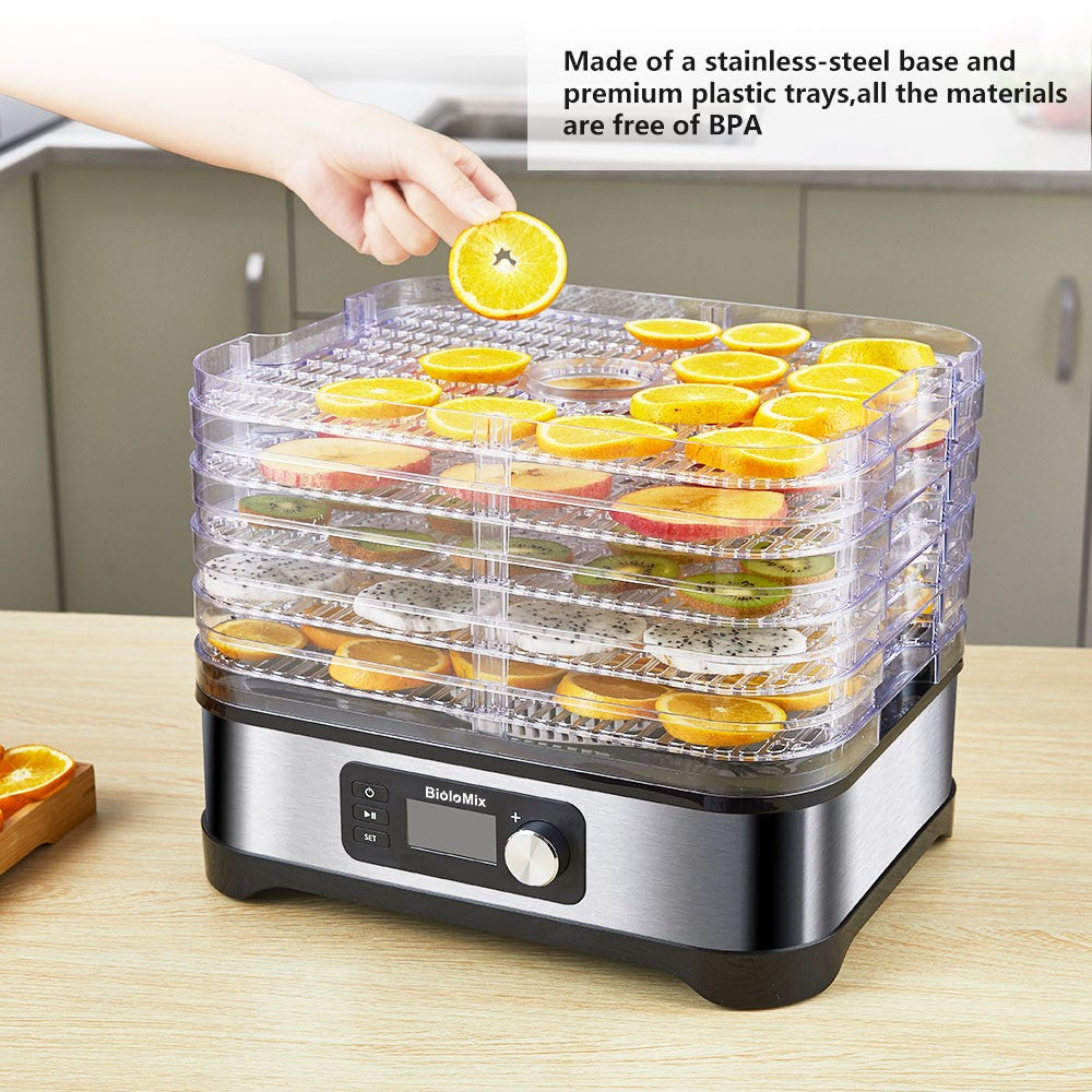 BioloMix BD1200 Food Dryer Dehydrator, 5 Trays, 10L Capacity, BPA FREE, Digital Timer, Temperature Control, for Fruit Vegetable Snacks