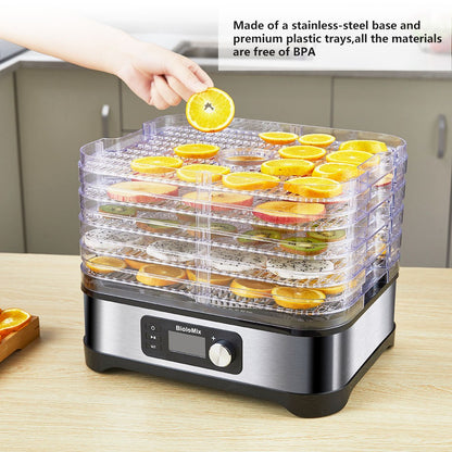 BioloMix BD1200 Food Dryer Dehydrator, 5 Trays, 10L Capacity, BPA FREE, Digital Timer, Temperature Control, for Fruit Vegetable Snacks