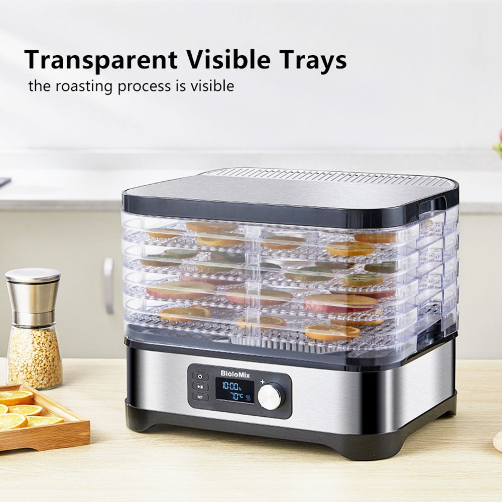 BioloMix BD1200 Food Dryer Dehydrator, 5 Trays, 10L Capacity, BPA FREE, Digital Timer, Temperature Control, for Fruit Vegetable Snacks