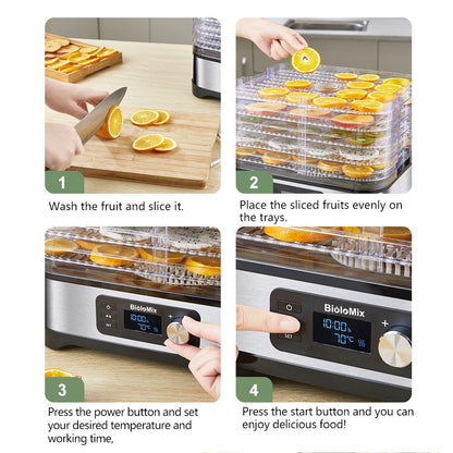 BioloMix BD1200 Food Dryer Dehydrator, 5 Trays, 10L Capacity, BPA FREE, Digital Timer, Temperature Control, for Fruit Vegetable Snacks