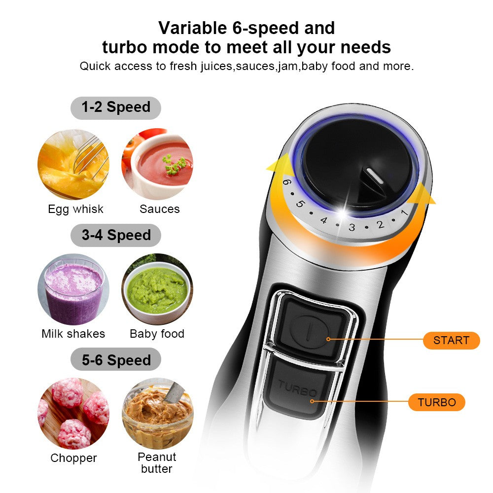 BioloMix BHB1200 4 in 1 1200W Handheld Blender Mixer With Stainless Steel/BPA-Free