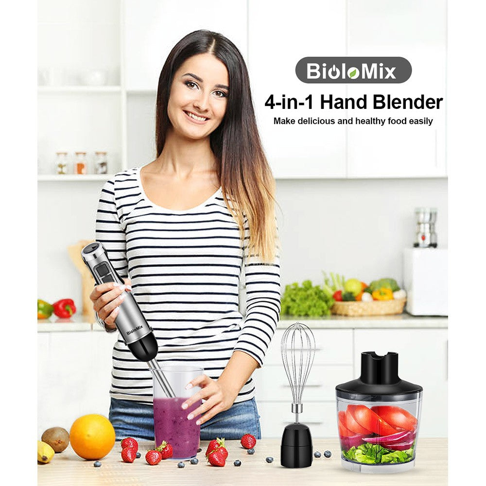 BioloMix BHB1200 4 in 1 1200W Handheld Blender Mixer With Stainless Steel/BPA-Free