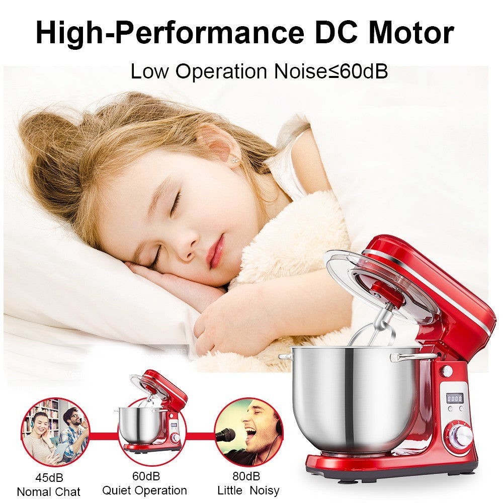BioloMix BM601 1200W Kitchen Food Stand Mixer, Cream Egg Whisk, Cake Dough Kneader, 6L Capacity, Stainless Steel Bowl, 6-Speed, LED Display - Grey