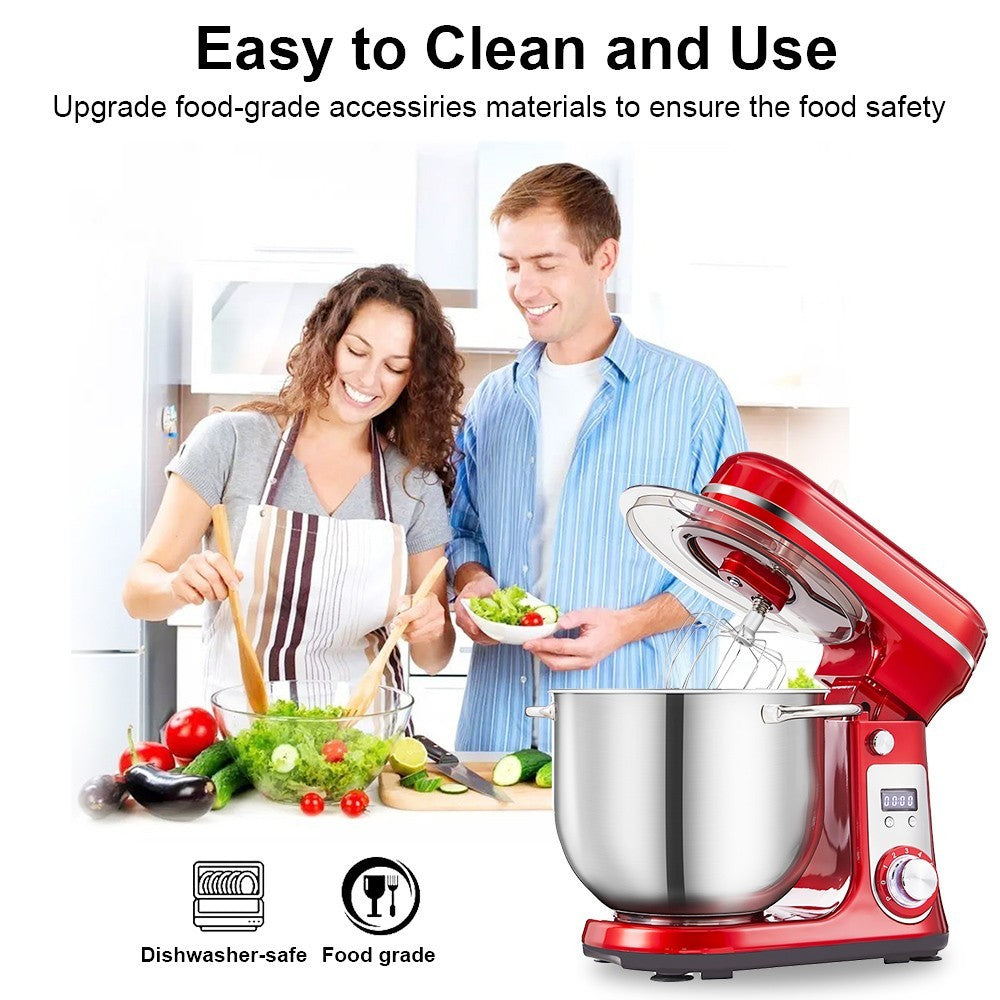 BioloMix BM601 1200W Kitchen Food Stand Mixer, Cream Egg Whisk, Cake Dough Kneader, 6L Capacity, Stainless Steel Bowl, 6-Speed, LED Display - Grey