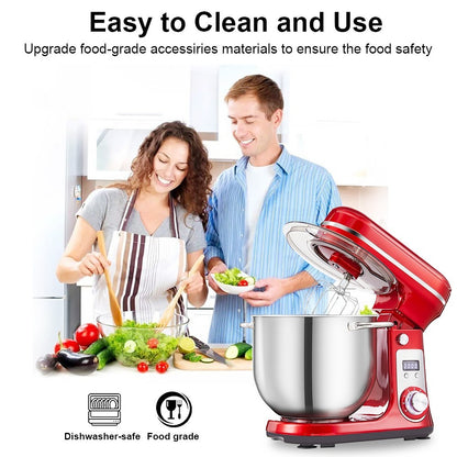 BioloMix BM601 1200W Kitchen Food Stand Mixer, Cream Egg Whisk, Cake Dough Kneader, 6L Capacity, Stainless Steel Bowl, 6-Speed, LED Display - Grey