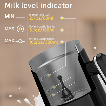 BioloMix BMF101 4 in 1 Electric Milk Frother and Warmer, Automatic Hot and Cold,  for Latte, Foam Maker, Hot Chocolates, Cappuccino - Black