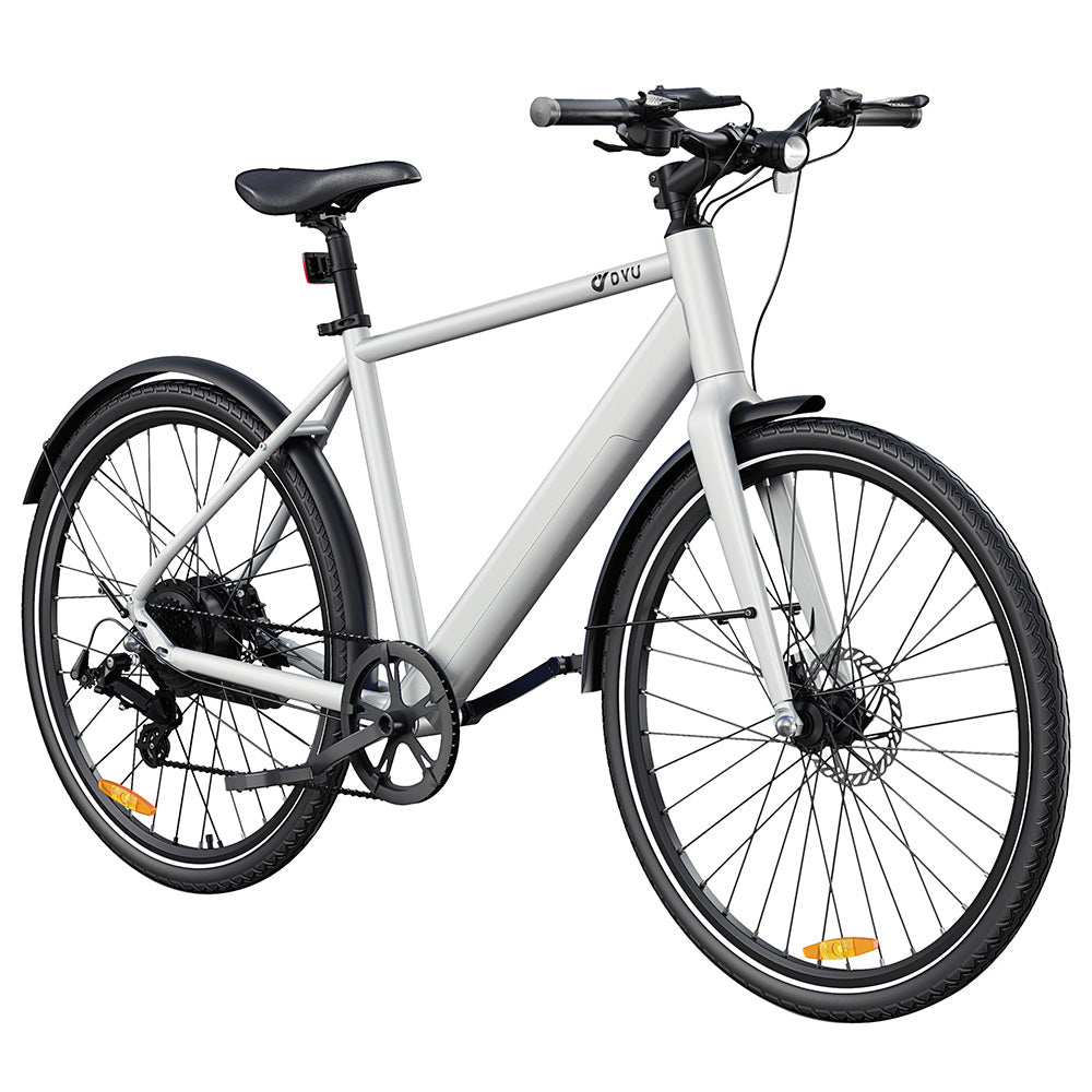 DYU Stroll 1 Electric Bike, 250W Motor, 36V 9Ah Battery, 700*38C CST Tire, 25km/h Max Speed, 100km Range, Dual Hydraulic Disc Brake, Shimano 7-speed, LED Display - Silver