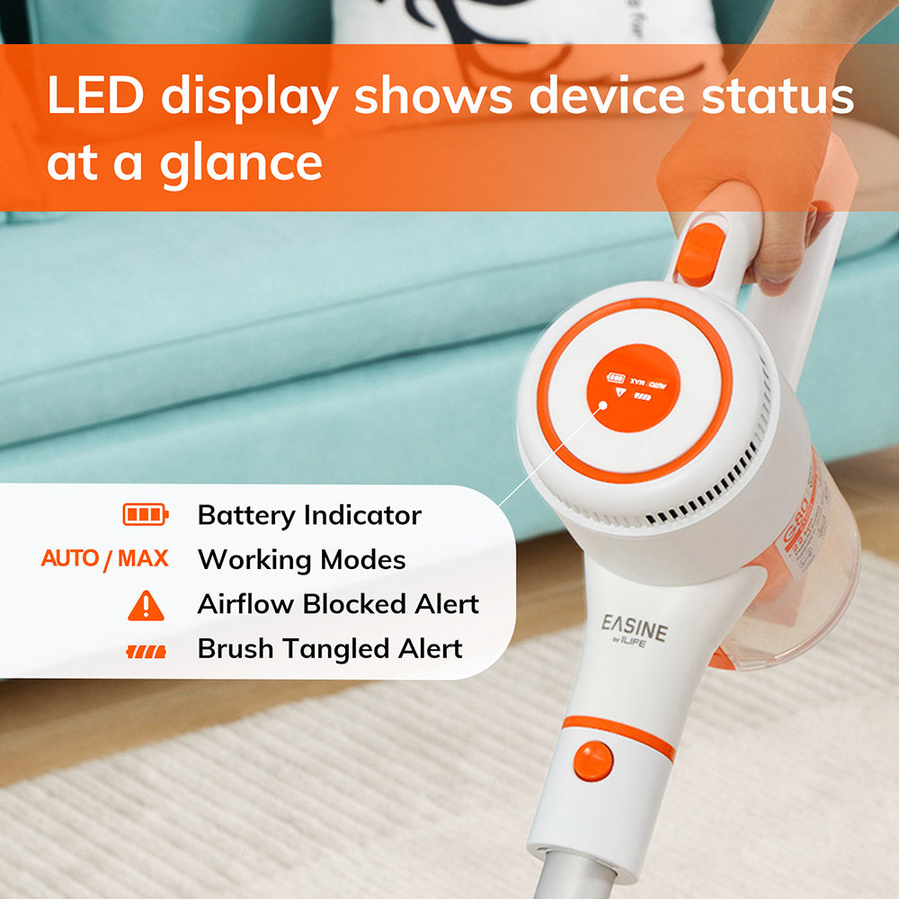ILIFE G80 Cordless Handheld Vacuum Cleaner 22Kpa Suction with Spinning Side Brush 2500mAh Battery 45mins Runtime LED Display, with Multiple Brush for Hard Floor, Carpet, Car, Pet Hair, Wall Mount