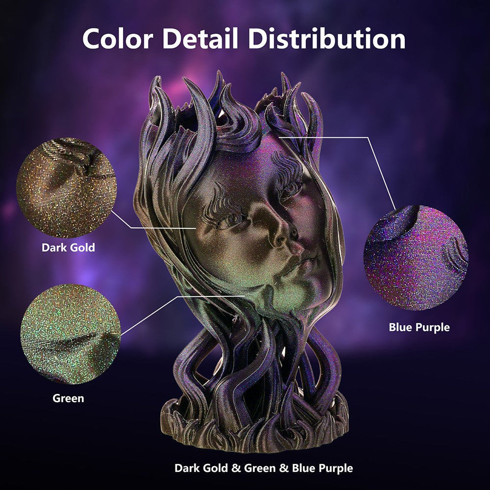 ERYONE Burnt Titanium Rainbow PLA Filament 1kg, Nebula (Dark Gold &amp; Green &amp; Blue Purple)