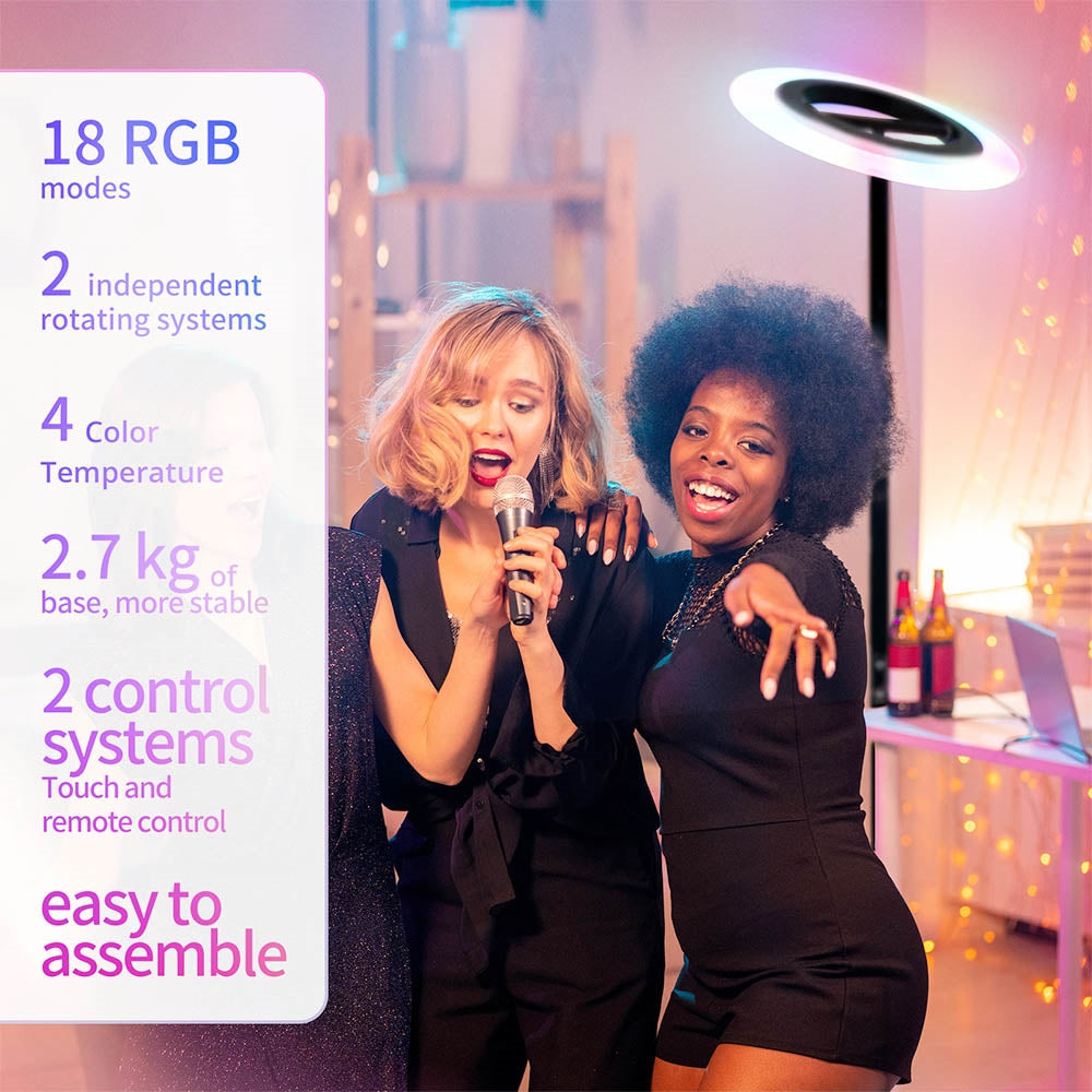 FIMEI MF18809 RGB LED Floor Lamp, 18 RGB Modes, 4 Color Temperatures, Remote Control, for Living Room, Bedroom, Office - Black
