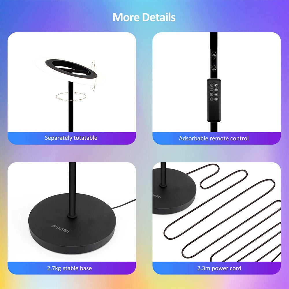 FIMEI MF18809 RGB LED Floor Lamp, 18 RGB Modes, 4 Color Temperatures, Remote Control, for Living Room, Bedroom, Office - Black