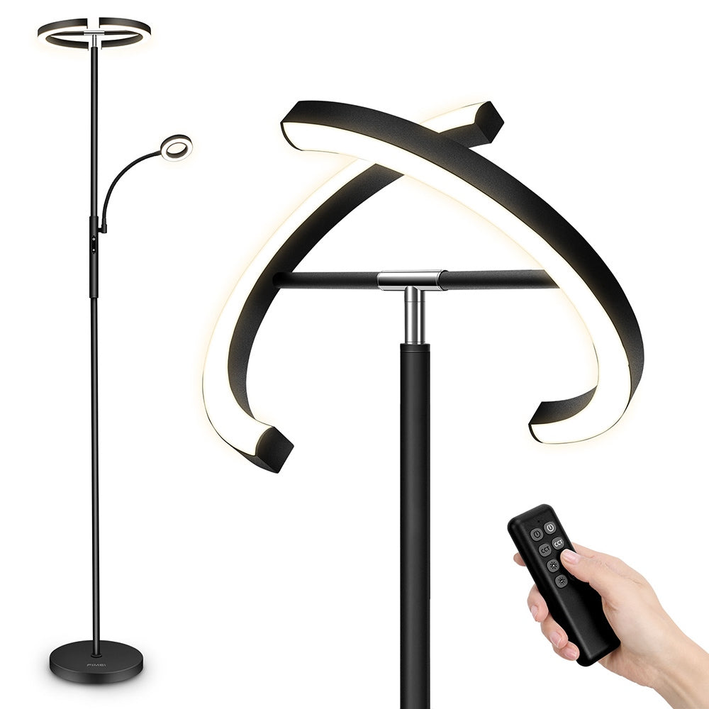 FIMEI MF18813 Floor Lamp with Reading Light, Eye Protection, 4 Color Temperatures, Infinite Dimmable, Touch Control &amp; Remote Control, for Living Room, Office, Bedroom - Black