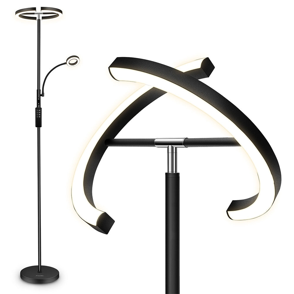 FIMEI MF18813 Floor Lamp with Reading Light, Eye Protection, 4 Color Temperatures, Infinite Dimmable, Touch Control &amp; Remote Control, for Living Room, Office, Bedroom - Black