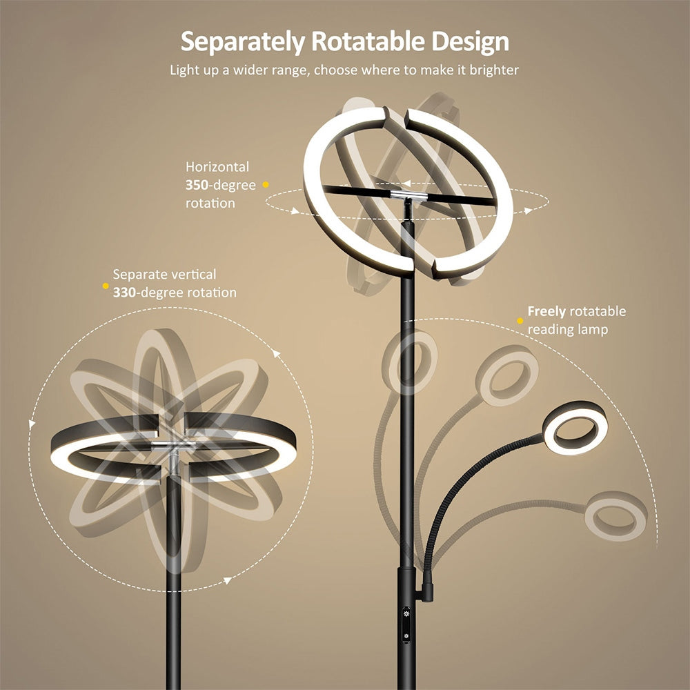 FIMEI MF18813 Floor Lamp with Reading Light, Eye Protection, 4 Color Temperatures, Infinite Dimmable, Touch Control &amp; Remote Control, for Living Room, Office, Bedroom - Black