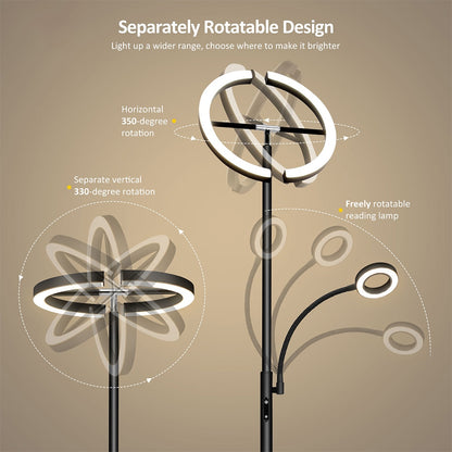 FIMEI MF18813 Floor Lamp with Reading Light, Eye Protection, 4 Color Temperatures, Infinite Dimmable, Touch Control &amp; Remote Control, for Living Room, Office, Bedroom - Black