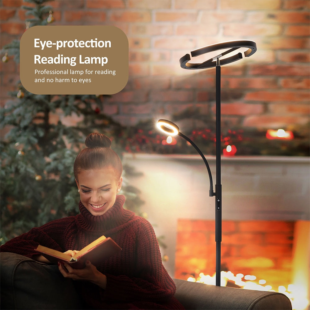 FIMEI MF18813 Floor Lamp with Reading Light, Eye Protection, 4 Color Temperatures, Infinite Dimmable, Touch Control &amp; Remote Control, for Living Room, Office, Bedroom - Black