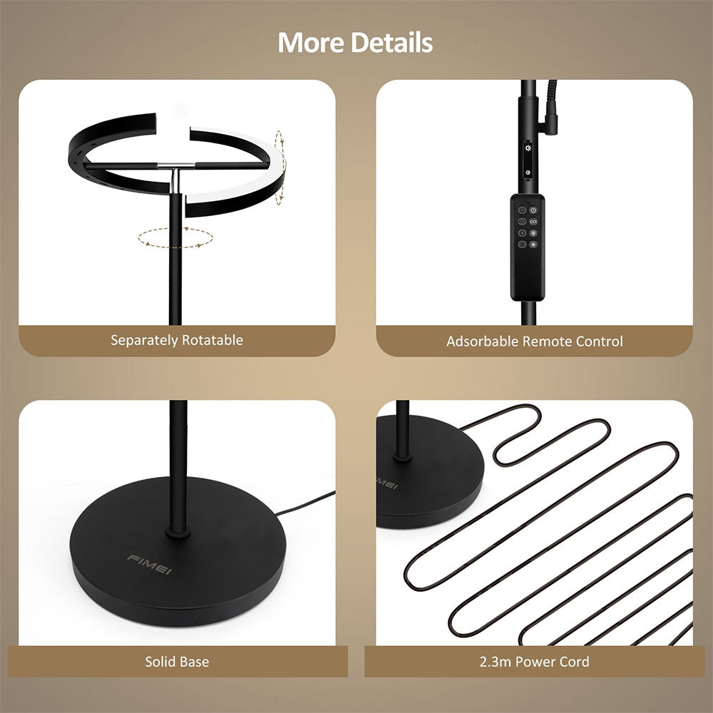 FIMEI MF18813 Floor Lamp with Reading Light, Eye Protection, 4 Color Temperatures, Infinite Dimmable, Touch Control &amp; Remote Control, for Living Room, Office, Bedroom - Black