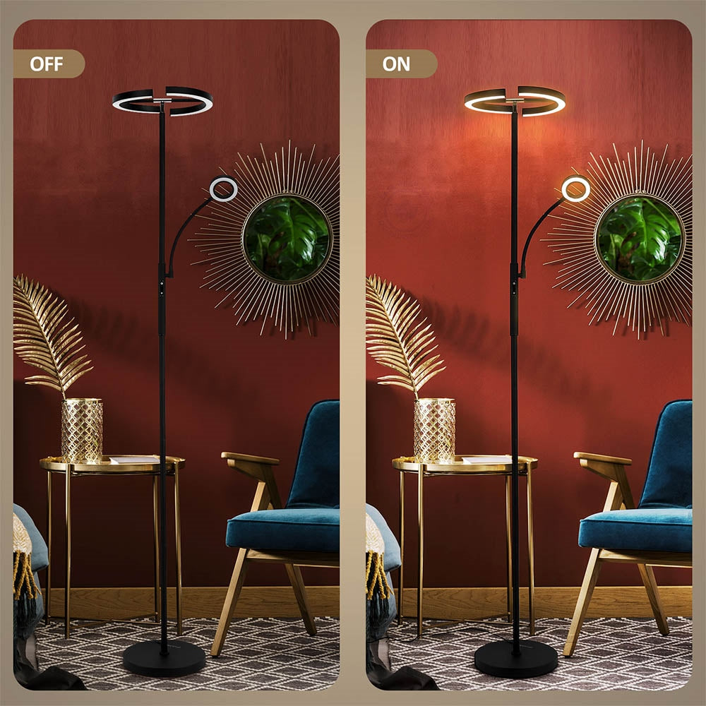 FIMEI MF18813 Floor Lamp with Reading Light, Eye Protection, 4 Color Temperatures, Infinite Dimmable, Touch Control &amp; Remote Control, for Living Room, Office, Bedroom - Black