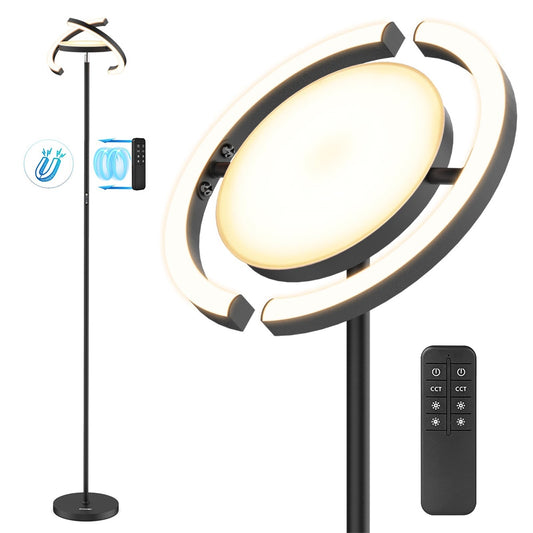 FIMEI PY-F1205 LED Floor Lamp, Central Upward Light, 3000K-6000K Color Temperature, Stepless Dimming, Remote Control/Touch Control, for Living Room - Black
