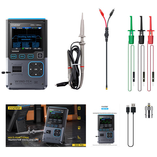 FNIRSI DSO-TC4 Digital Oscilloscope, 10MHz Bandwidth, 48MSa/s Sampling, Signal Generator, Transistor Tester, 2.8&quot; TFT Screen, 1500mAh Battery