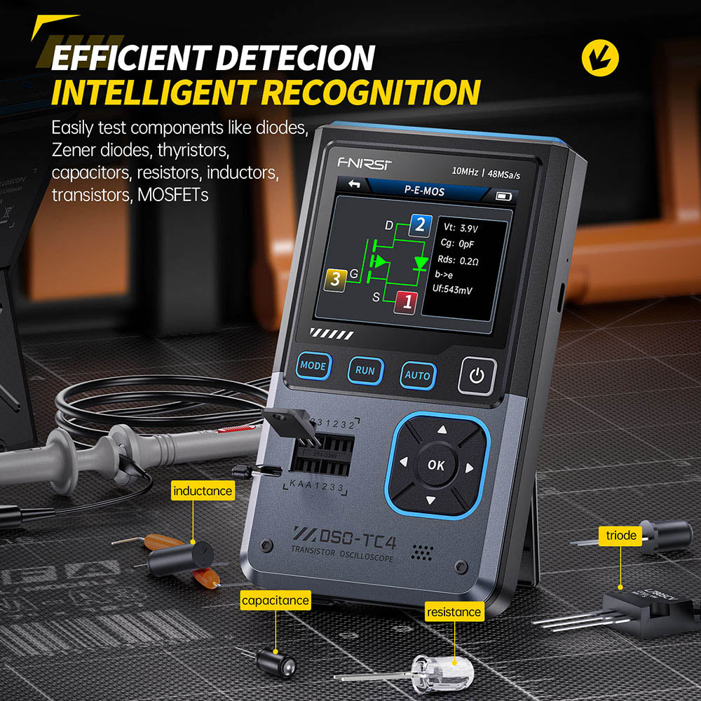 FNIRSI DSO-TC4 Digital Oscilloscope, 10MHz Bandwidth, 48MSa/s Sampling, Signal Generator, Transistor Tester, 2.8&quot; TFT Screen, 1500mAh Battery
