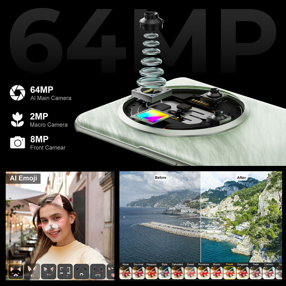 FOSSiBOT S3 Pro 4G Smartphone, 6.67&quot; AMOLED Curved Display, 1.09&quot; Rear Screen, 6GB RAM 128GB ROM, 64MP AI Camera, 5000mAh Battery, Helio G85, NFC, Dual SIM, Android 14, Face Unlock, Black