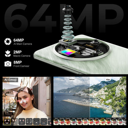 FOSSiBOT S3 Pro 4G Smartphone, 6.67&quot; AMOLED Curved Display, 1.09&quot; Rear Screen, 6GB RAM 128GB ROM, 64MP AI Camera, 5000mAh Battery, Helio G85, NFC, Dual SIM, Android 14, Face Unlock, Black