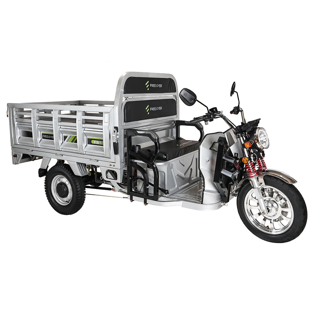 Freejoyer FW5 Electric Cargo Tricycle, 3000W Motor, 72V 58Ah Battery, 45km/h Max Speed, 86km Range, Front Disc Brake &amp; Rear Drum Brake, Front &amp; Rear Shock Absorption - Silver
