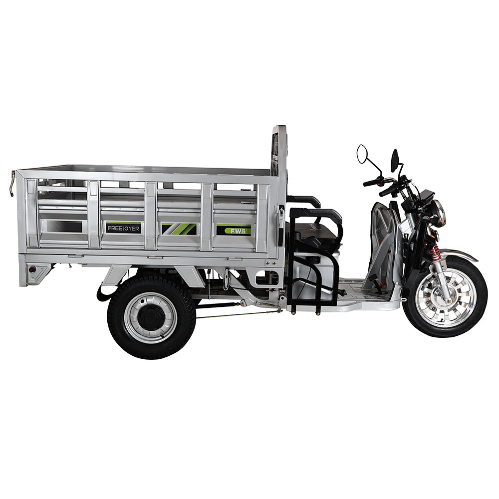 Freejoyer FW5 Electric Cargo Tricycle, 3000W Motor, 72V 58Ah Battery, 45km/h Max Speed, 86km Range, Front Disc Brake &amp; Rear Drum Brake, Front &amp; Rear Shock Absorption - Silver