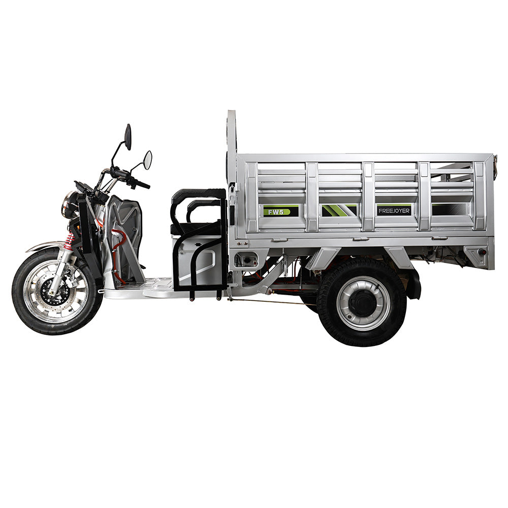 Freejoyer FW5 Electric Cargo Tricycle, 3000W Motor, 72V 58Ah Battery, 45km/h Max Speed, 86km Range, Front Disc Brake &amp; Rear Drum Brake, Front &amp; Rear Shock Absorption - Silver